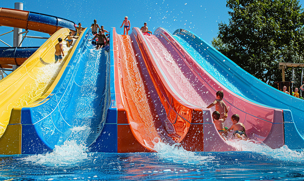 People sliding down the waterslide at the water park