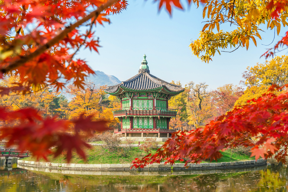 Gyeongbokgung Palace with fall foliage