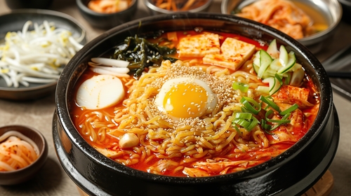 Traditioneller koreanischer Budae Jjigae (Armee-Eintopf)