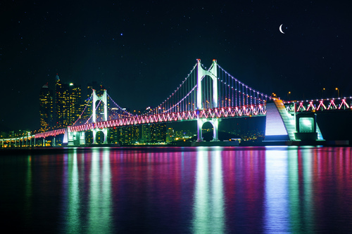 Pemandangan malam Jambatan Gwangandaegyo di Busan