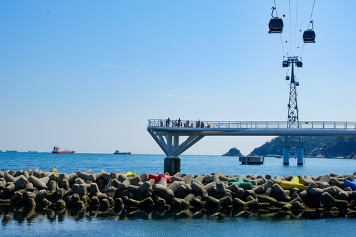 Cable car, observatory, and tetrapods in Busan