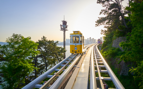 Sky capsule train along the coastline of Busan