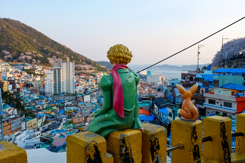 Little Prince statues and Fox statues at Gamcheon Culture Village in Busan