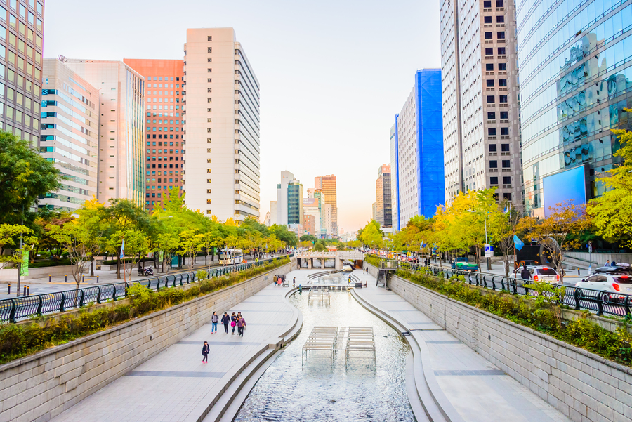 Urban landscape of Cheonggyecheon Stream in Seoul